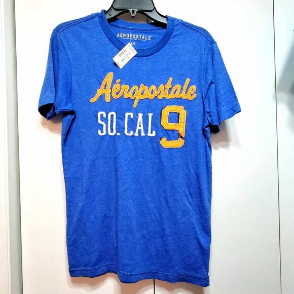 NWT Aeropostale Blue Orange Embossed Men T Shirt size SMALL Orig$40+Tax - Picture 1 of 2